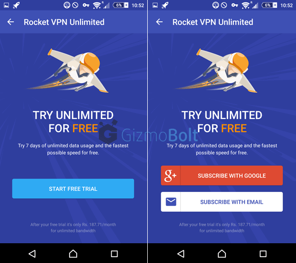 Rocket VPN app Premium Account Trial for 7 Days