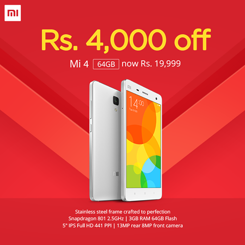 Xiaomi MI 4 64GB priced at Rs 19999 in India