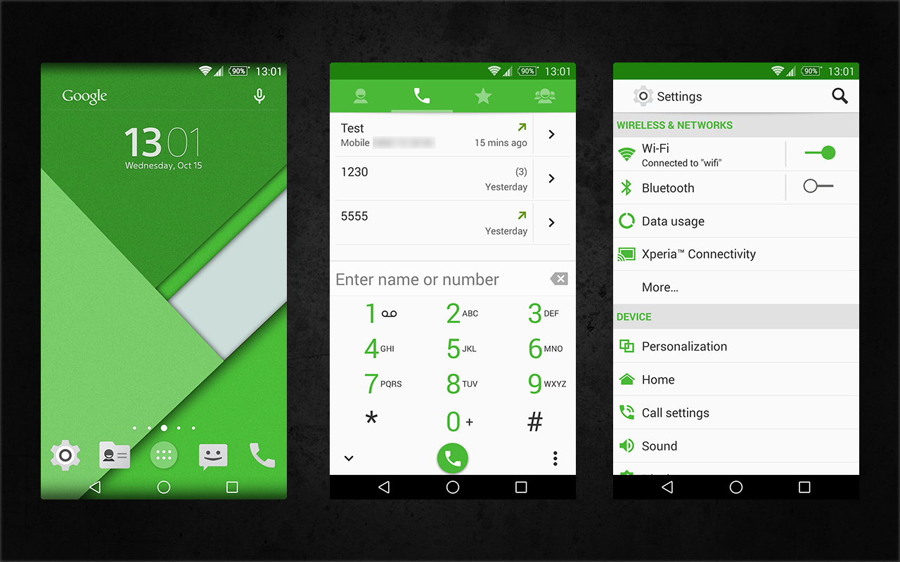 Xperia Android 5.0 L Material Design Green Theme
