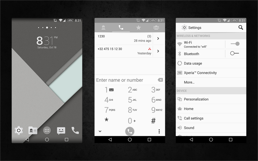 Xperia Android 5.0 L Material Design Grey Theme
