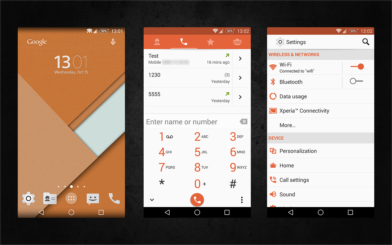 Xperia Android 5.0 L Material Design Orange Theme