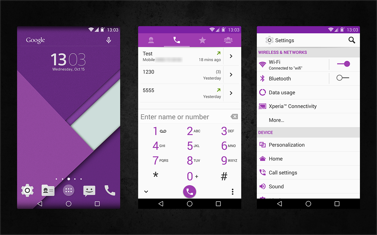 Xperia Android 5.0 L Material Design Purple Theme