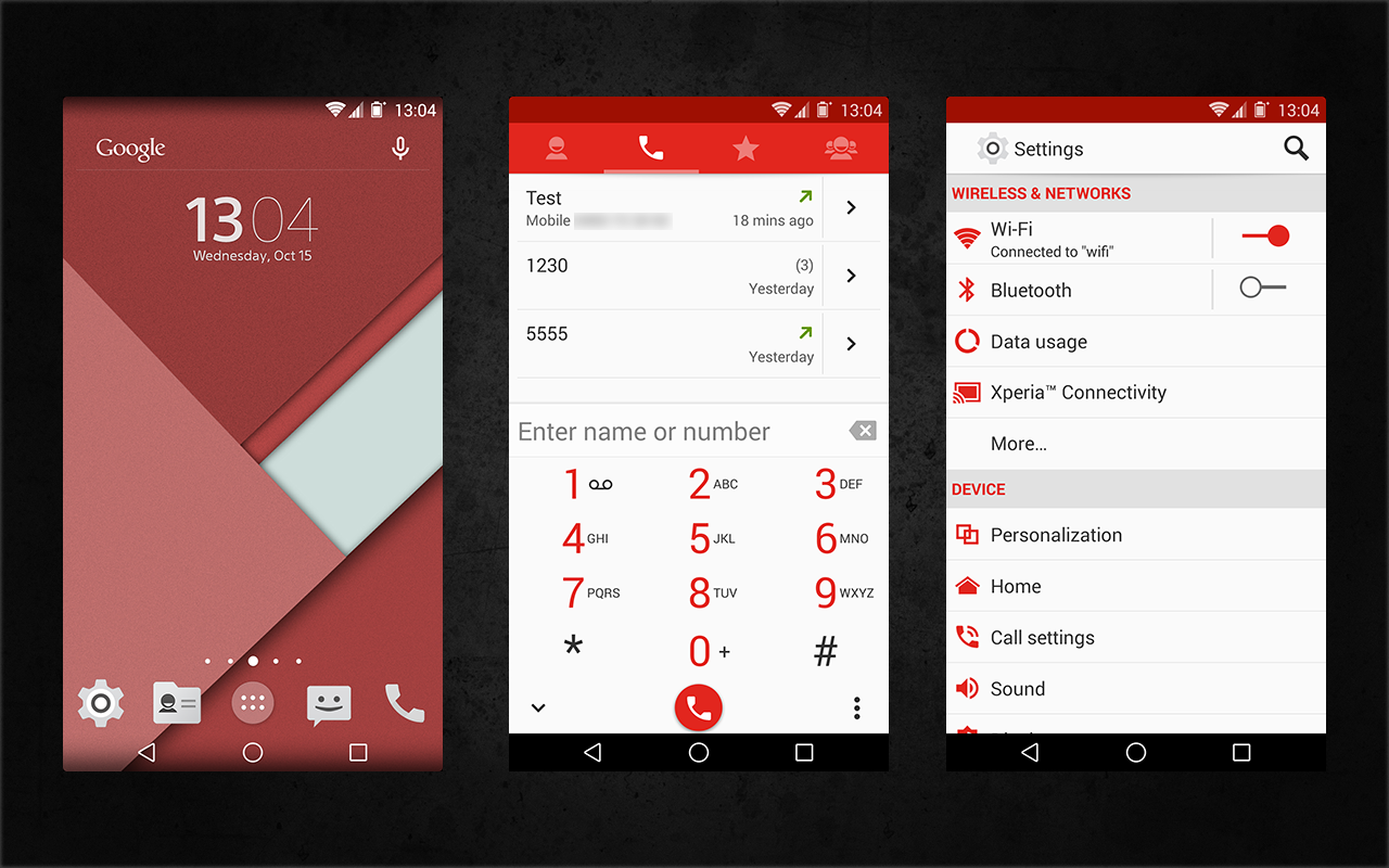 Xperia Android 5.0 L Material Design Red Theme