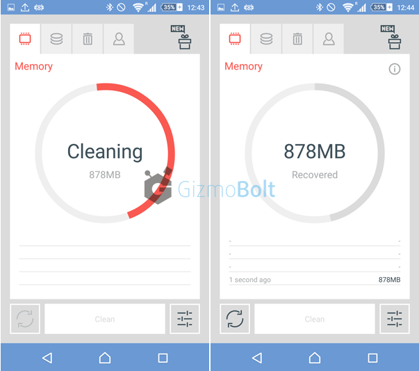The Cleaner app Free memory function