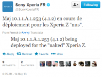Sony xperia France tweets about Jelly Bean Android 4.1.2 10.1.1.A.1.253 firmware