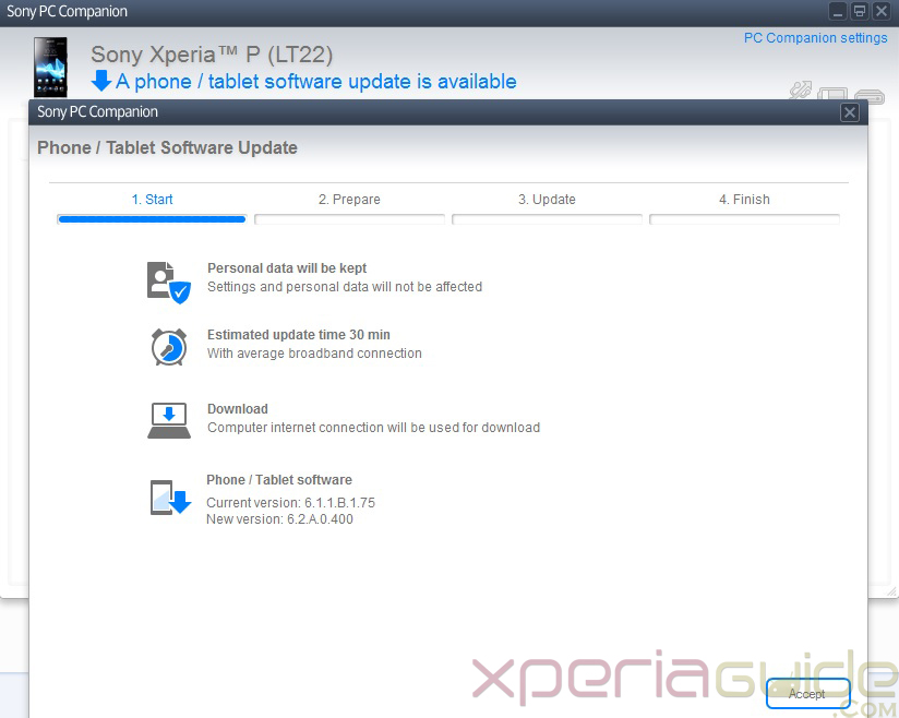Update Xperia P LT22i to Android 4.1.2 Jelly Bean 6.2.A.0.400 firmware via PC Companion