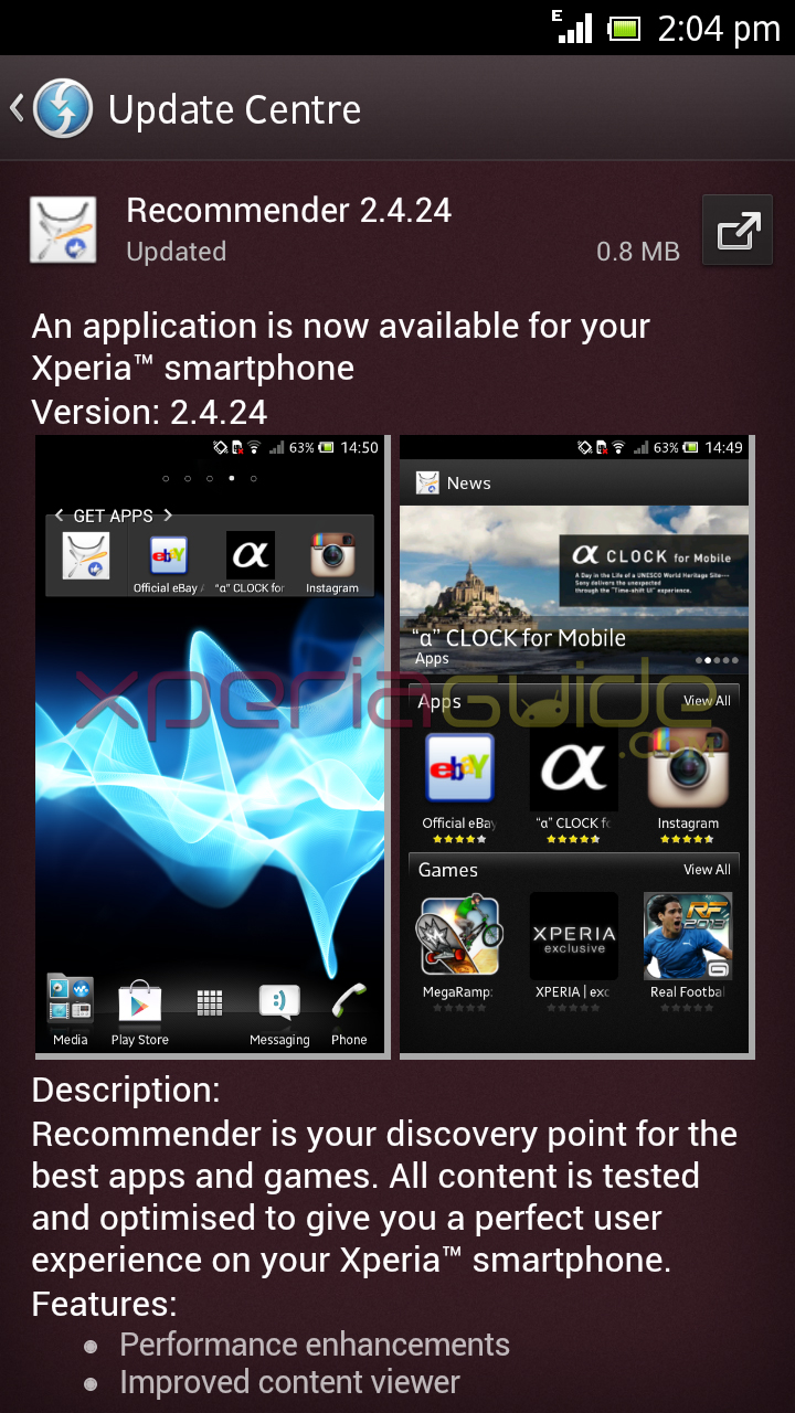 Xperia Recommender Version 2.4.24 App Update