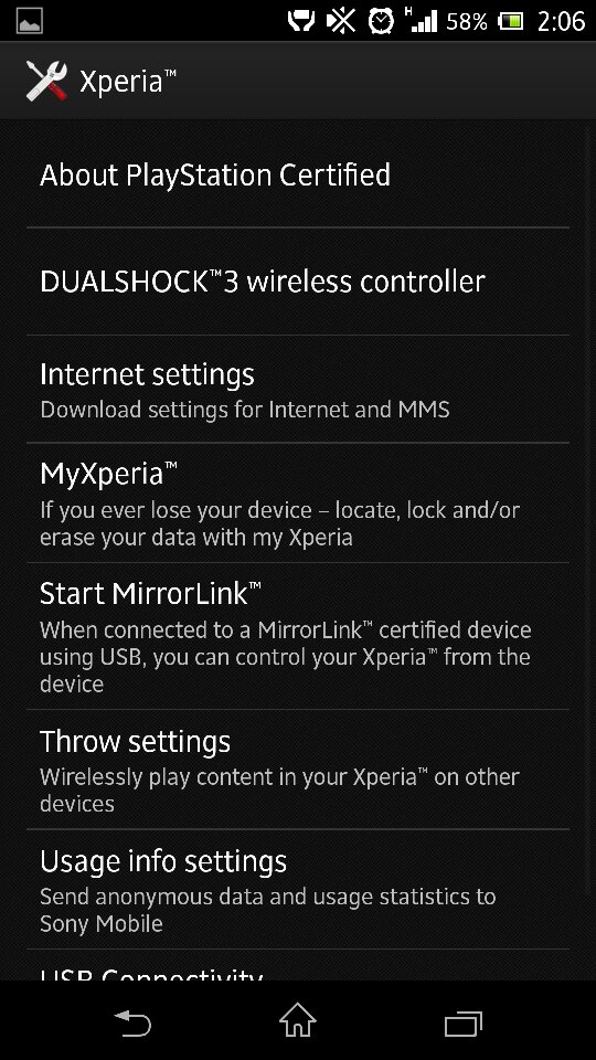 DualShock 3 wireless controller settings option in Xperia ZL C6503 Android 4.2.2 Jelly Bean 10.3.A.0.423 firmware