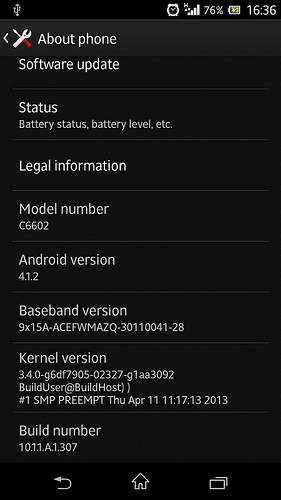 Jelly Bean 10.1.1.A.1.307 firmware for Xperia Z C6602