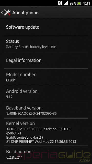 Xperia Ion LT28i LT28h Android 4.1.2 Jelly Bean 6.2.B.0.211 firmware details
