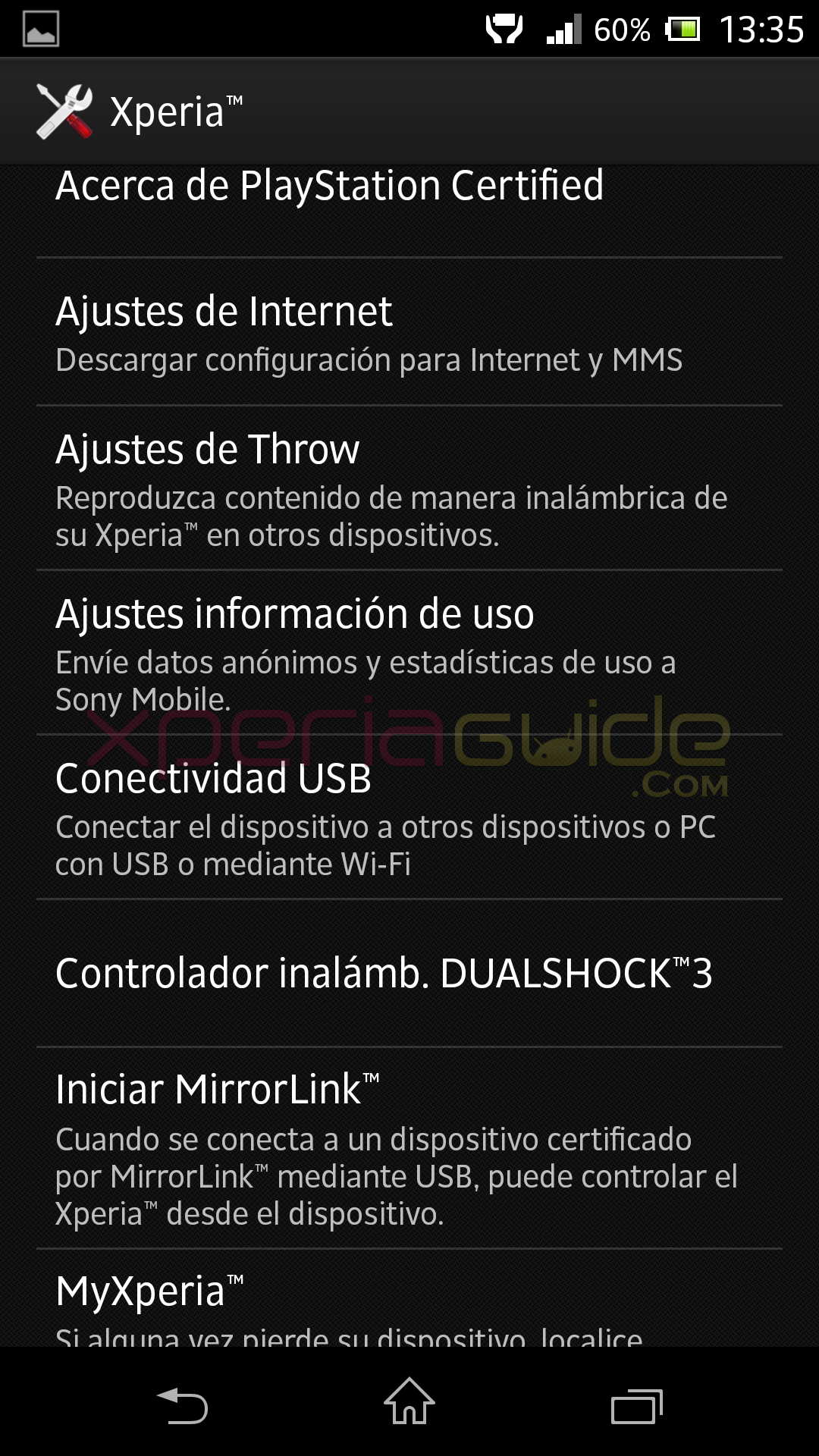 Xperia Options in Xperia Z C6603 Android 4.2.2 Jelly Bean 10.3.A.0.423