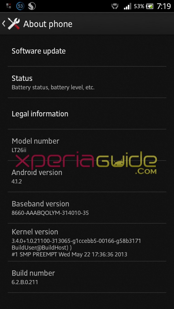 Xperia SL LT26ii Jelly Bean 6.2.B.0.211 firmware details INDIA