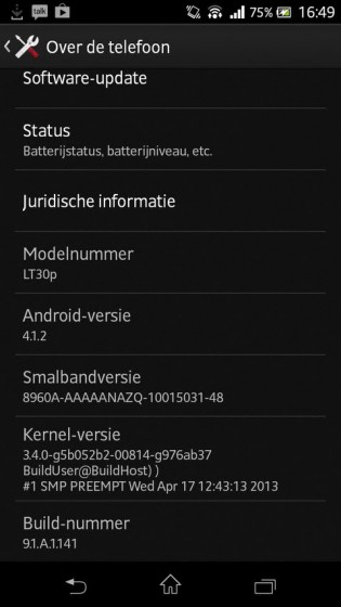 Xperia T LT30p Jelly Bean 9.1.A.1.141 firmware details