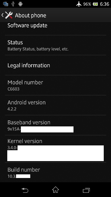 Xperia Z C6603 Android 4.2.2 Jelly Bean 10.3.X.X.XXX firmware Details