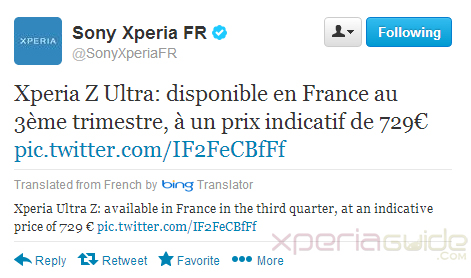 Xperia Z Ultra Price €729 in France - Europe