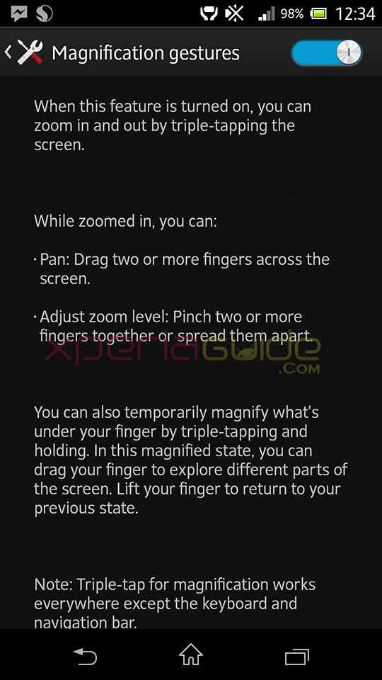 Magnification gestures in Xperia ZR Android 4.2.2 10.3.1.A.0.244 firmware update