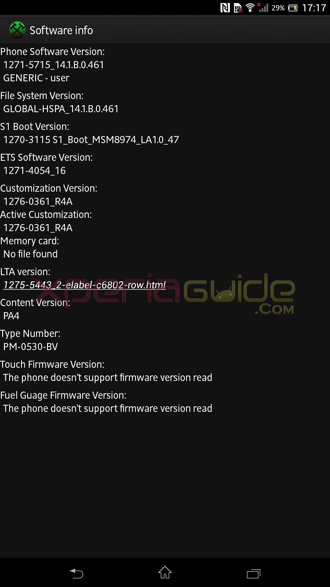 Software info of Xperia Z Ultra C6802 Android 4.2.2 14.1.B.0.461 firmware