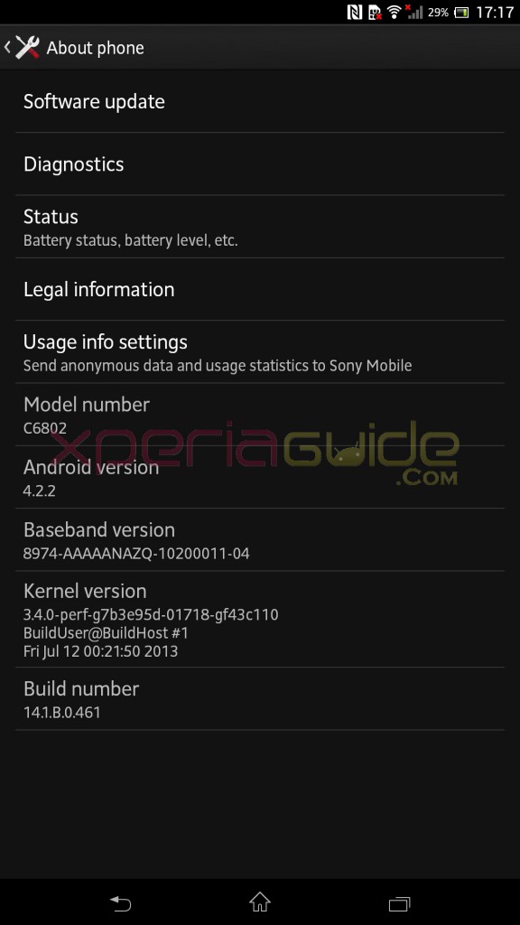 Sony Xperia Z Ultra C6802 Android 4.2.2 14.1.B.0.461 firmware Details