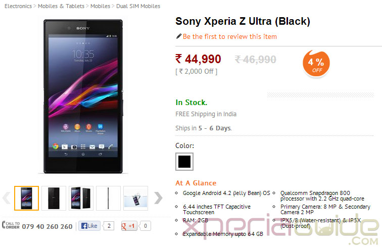 Xperia Z Ultra Price in India Rs 44990 - Listed at Infibeam, Saholic 