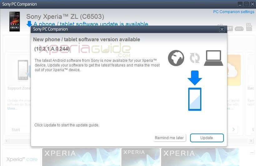 Xperia ZL C6503 Android 4.2.2 10.3.1.A.0.244 firmware update via PC Companion