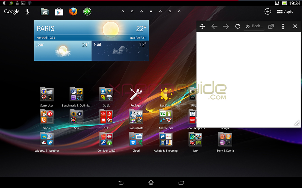 Home Screen of Xperia Tablet Z SGP311 Android 4.2.2 10.3.1.C.0.136 firmware