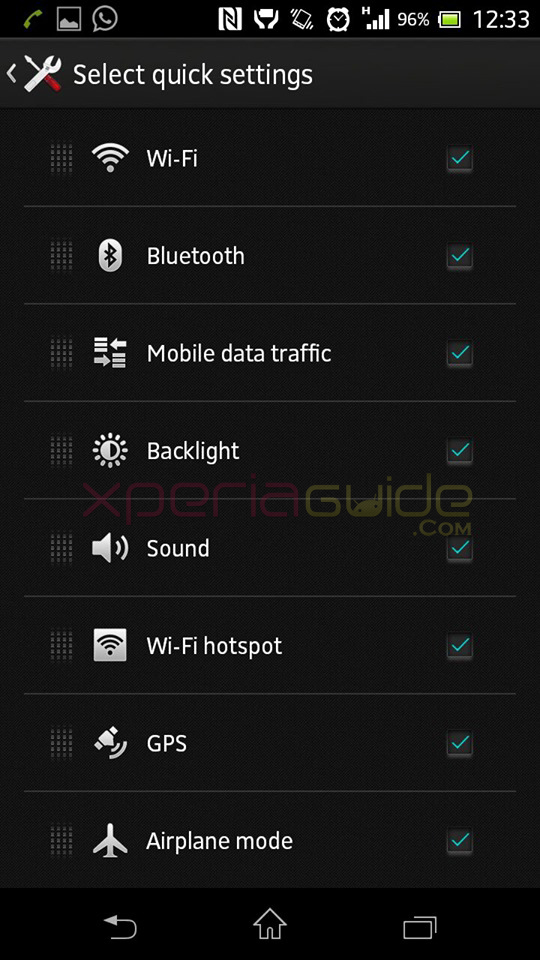 Quick Settings Option in Xperia SP C5302 Android 4.1.2 12.0.A.2.245 firmware Update