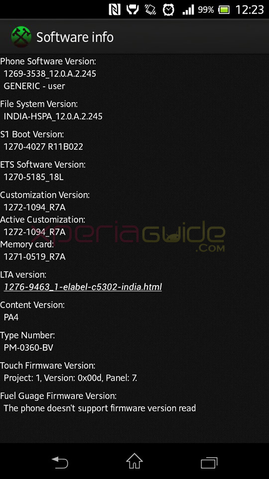 Software Customization info of Xperia SP C5302 Android 4.1.2 12.0.A.2.245 firmware Update