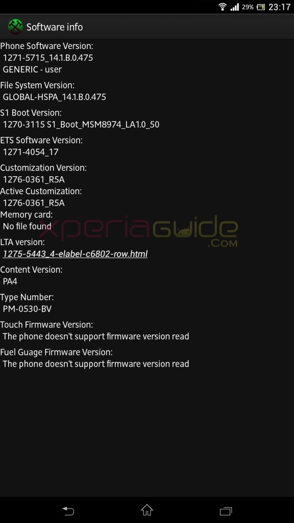 Software Customozation info Xperia Z Ultra C6802 Minor 14.1.B.0.475 firmware update