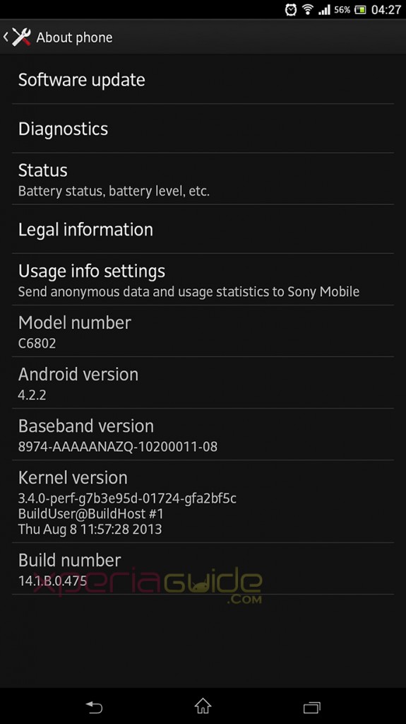 Sony Xperia Z Ultra C6802 Minor 14.1.B.0.475 firmware