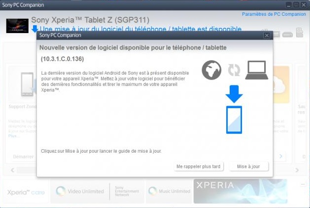Wi-Fi Xperia Tablet Z SGP311 Android 4.2.2 10.3.1.C.0.136 firmware update via PC Companion