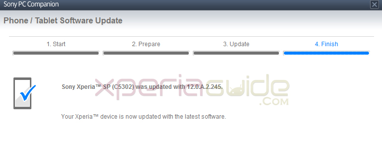 Xperia C5303 on Android 4.1.2 12.0.A.2.245 firmware via PC Companion