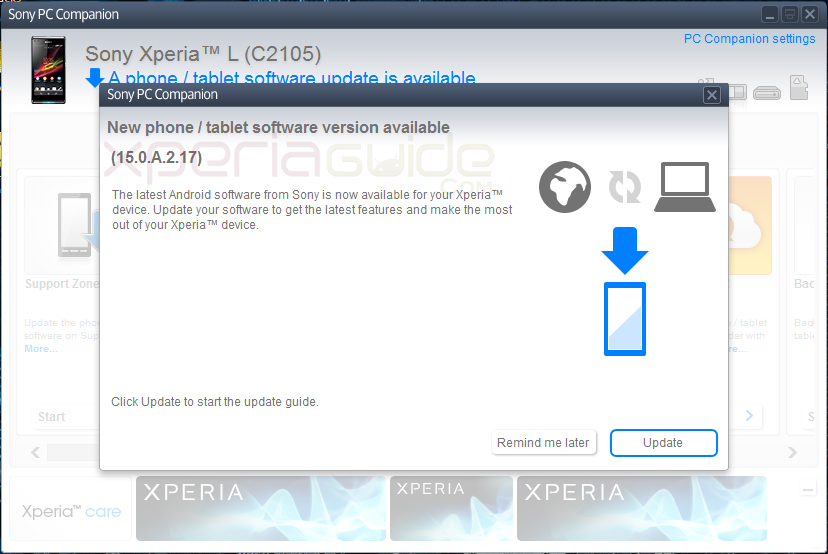 Xperia L C2105, C2104 Android 4.1.2 15.0.A.2.17 firmware update by PC Companion