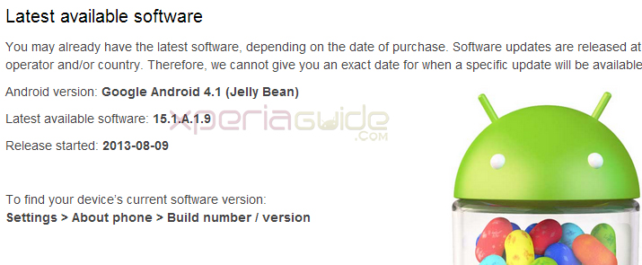 Xperia M C1904 C1905 Android 4.1.2 15.1.A.1.9 firmware update Rolled