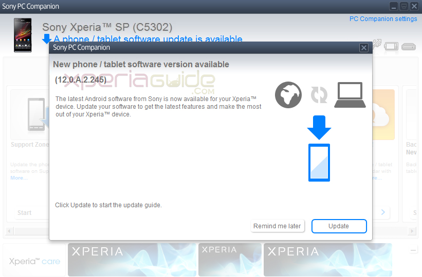 Xperia SP C5302 Android 4.1.2 12.0.A.2.245 firmware update via PC Companion