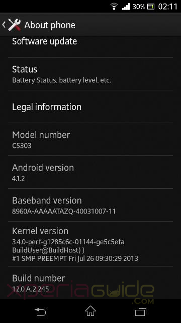 Xperia SP C5303 Android 4.1.2 12.0.A.2.245 firmware update Details About Phone screenshot