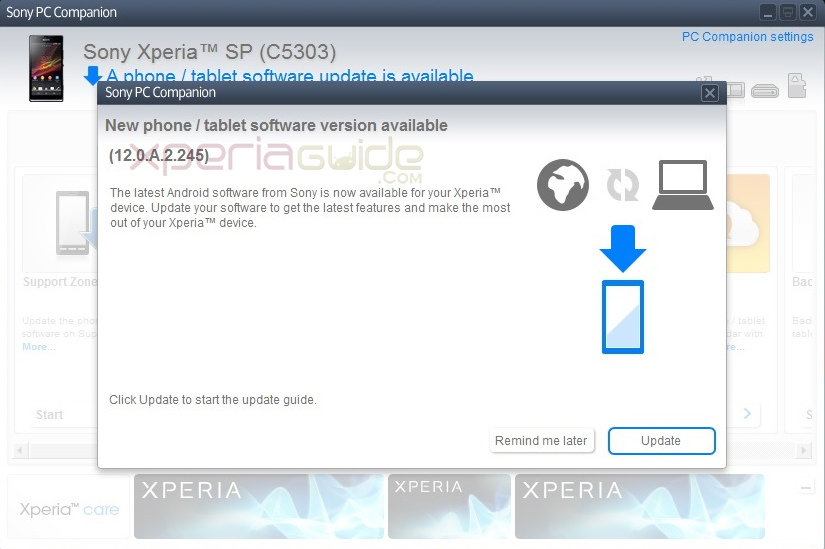 Xperia SP C5303 Android 4.1.2 12.0.A.2.245 firmware update via PC Companion