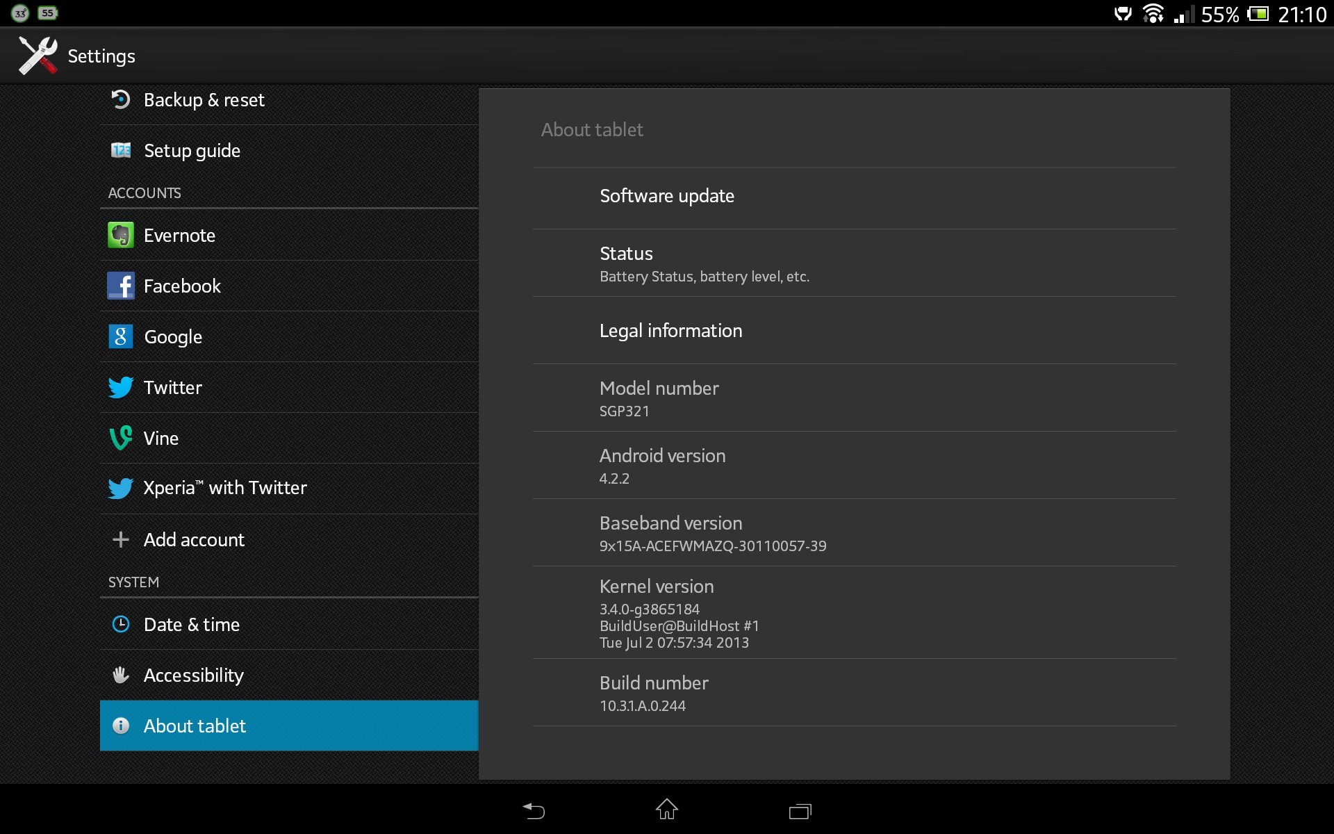 Xperia Tablet Z SGP321 Android 4.2.2 10.3.1.A.0.244 firmware update Details