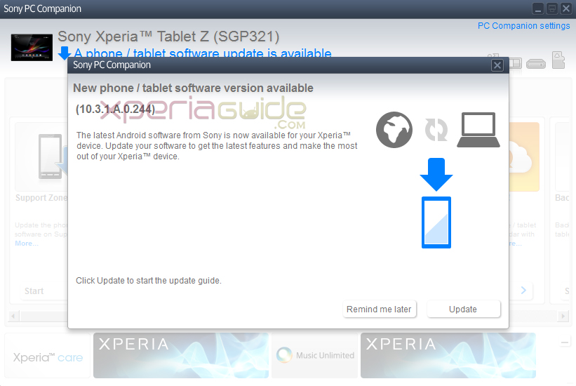 Xperia Tablet Z SGP321 Android 4.2.2 10.3.1.A.0.244 firmware update by PC Companion