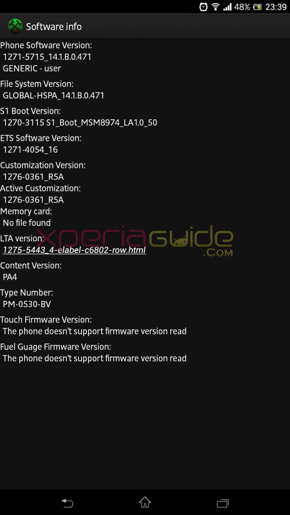 Xperia Z Ultra C6802 Android 4.2.2 14.1.B.0.471 firmware Customization info.