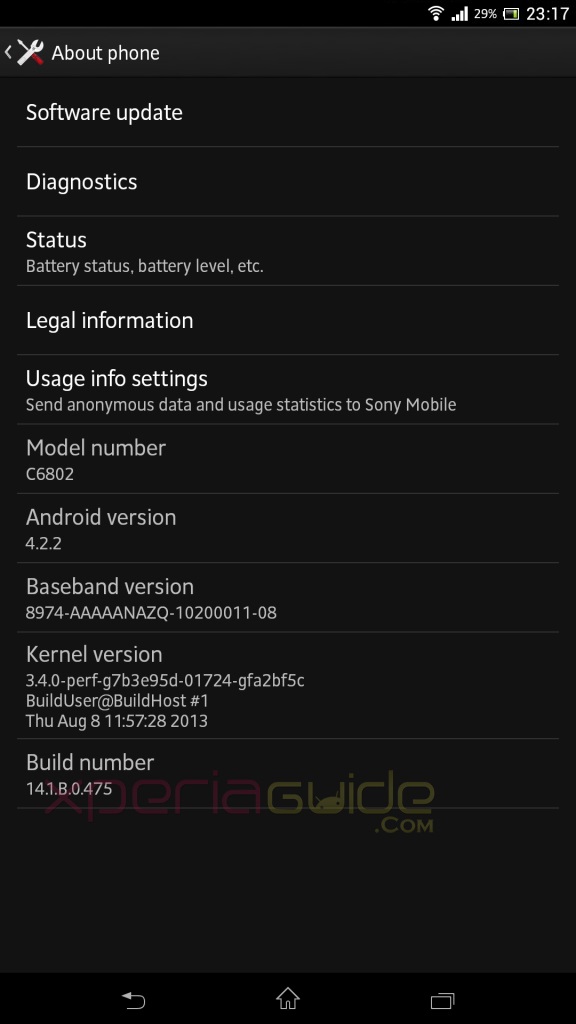 Xperia Z Ultra C6802 Minor 14.1.B.0.475 firmware update Details
