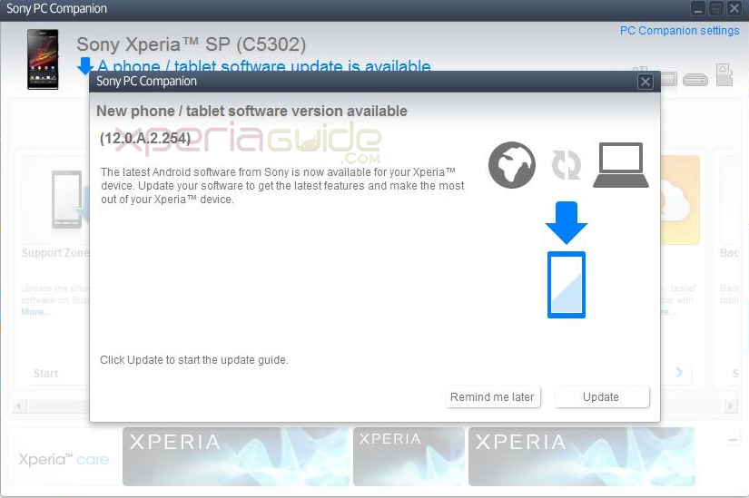Xperia SP 12.0.A.2.254 firmware update for C5302 via PC Companion
