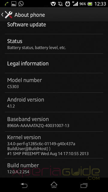 Xperia SP C5302 C5303 Android 4.1.2 12.0.A.2.254 firmware update details