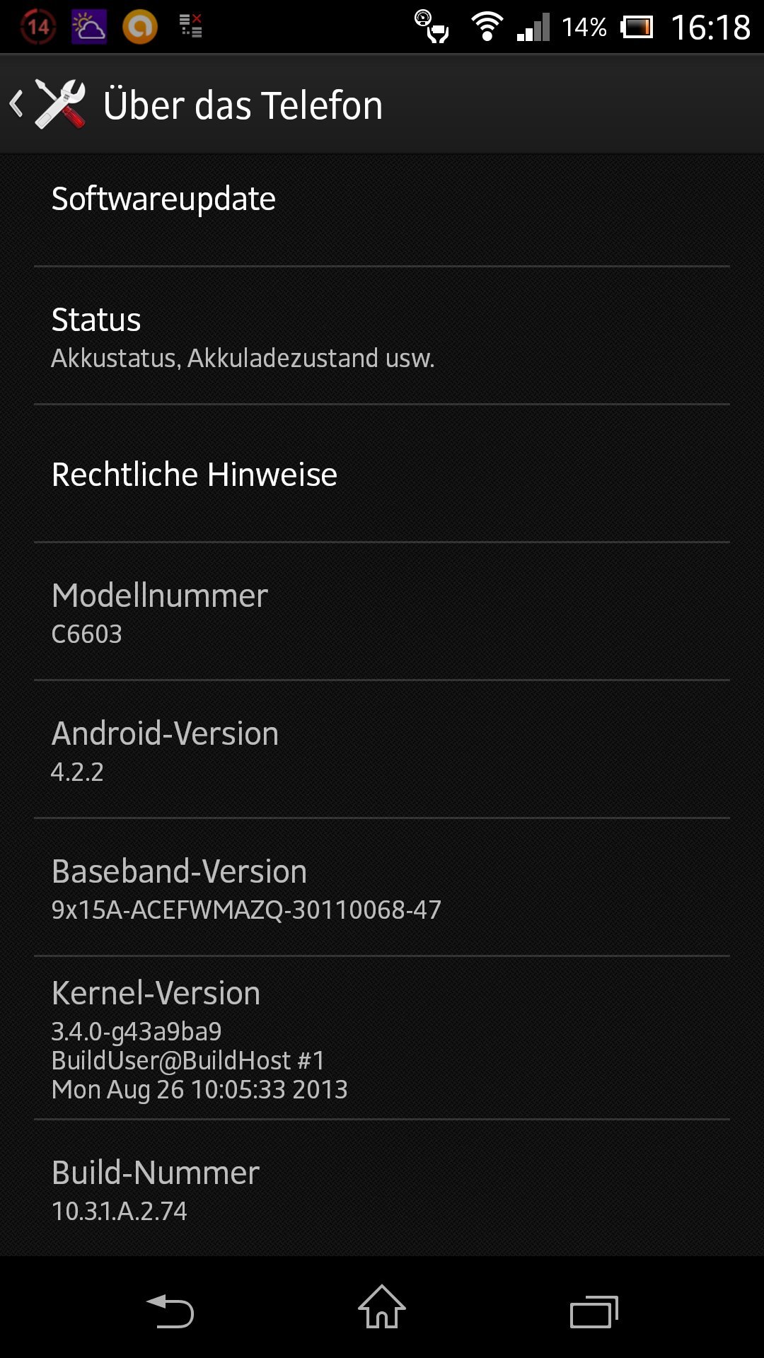 Xperia Z C6603 10.3.1.A.2.74 firmware Update Rolled Out