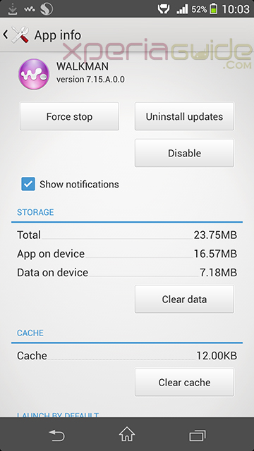Walkman app version 7.15.A.0.0 Memory details