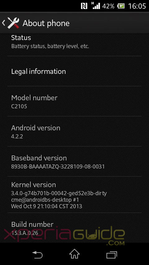 Xperia L Android 4.2.2 15.3.A.0.26 firmware details