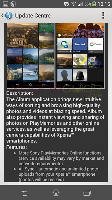 Xperia Z1, Z Ultra, Z, ZL album app version 5.2.A.1.20 OTA Update