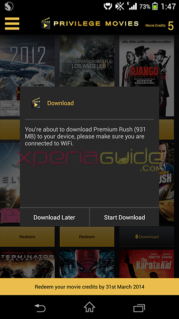 Download Xperia Privilege Movies over WiFi