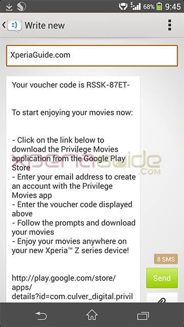 Xperia Privilege Movies app - Voucher Code via SMS Xperia Privilege Movies app - Voucher Code via SMS
