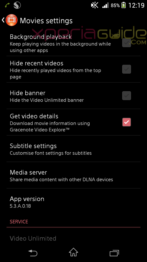 Settings menu of Movies app 5.3.A.0.18, you see two new options of Enabling Subtitles and Background Playback