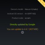 Update notification of Android 4.4.1 KOT49E Update on Nexus 4